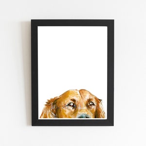 Impression d'art coup d'oeil Golden Retriever, dessin de chien réaliste traditionnel aquarelle, idée cadeau illustration animal de compagnie maman, art déco mural chiot