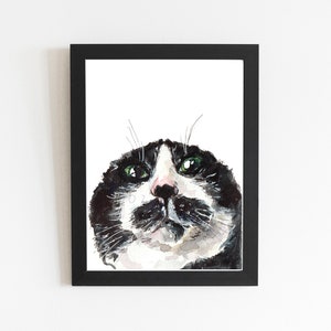 Funny Tuxedo Cat Watercolor Illustration: Girl Cat Room Decor