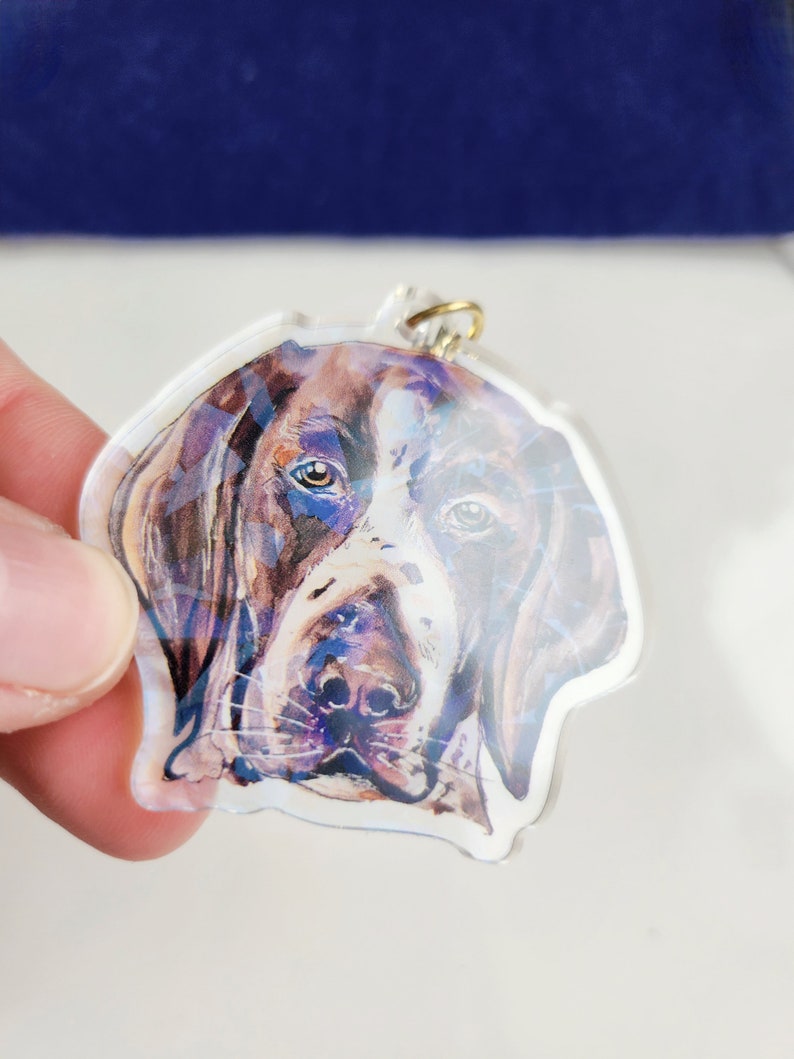 Porte-clés holographique pointeur allemand à poil court, illustration de chien aquarelle, charme animal Holo, gros chien brun, cadeau d'amant de chien image 2