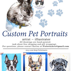 More Than One Pet in a Custom Pet Portrait, Watercolor Hand-painted Drawing, One of a Kind Home Decor, Welcome New Pet Owner Cute Gift image 7