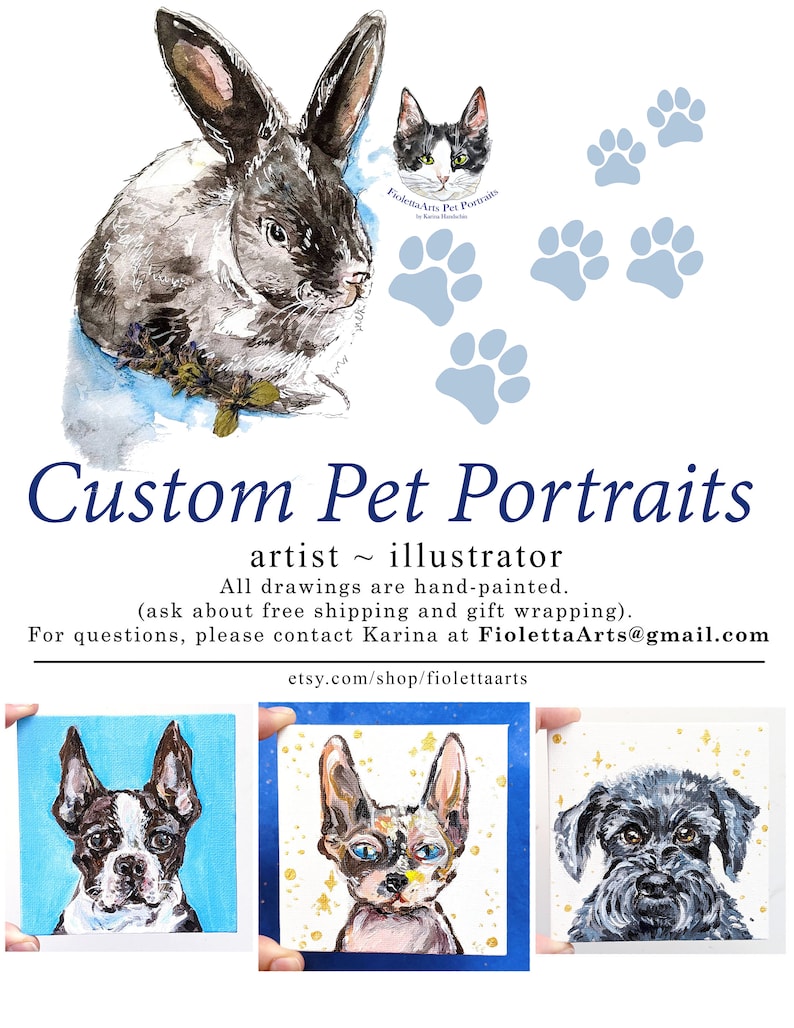 More Than One Pet in a Custom Pet Portrait, Watercolor Hand-painted Drawing, One of a Kind Home Decor, Welcome New Pet Owner Cute Gift image 7