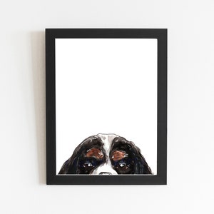 Cavalier King Charles Spaniel Watercolor Art Print: Peek-a-Boo Dog