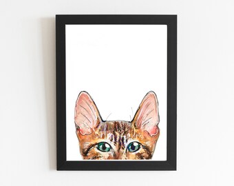 Bengaalse kat geïllustreerde kunstprint, kattenliefhebber uniek cadeau, traditionele kunstprint, galerij muur decor poster, kat kunst print, kat kunst cadeau