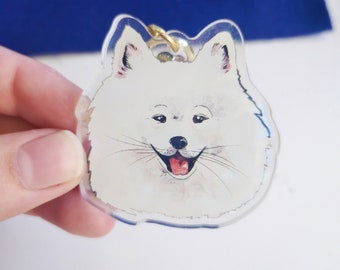 American Eskimo Dog Keychain: Holographic Watercolor Pet Charm