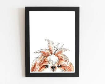 Shih Tzu Cute Puppy Lover Gift Art Print, Watercolor Traditional Hand-painted Pet Portrait, Handmade Dog Lover Gift, Small Dog Breed