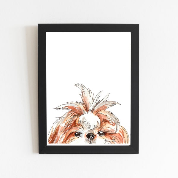 Shih Tzu Cute Puppy Lover Gift Art Print, Watercolor Traditional Hand-painted Pet Portrait, Handmade Dog Lover Gift, Small Dog Breed