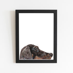 Dachshund Art Print, Wiener Sausage Cute Dog, Puppy Home Decor Art, Dog Profile Peek a Boo Print, Animal Wall Art, Custom Pet Name Print