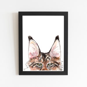 Maine Coon Cat Art Print, Cat Artwork Portrait, Cat Wall Art Decor, Unframed Kitty Watercolor Illustration Drawing, Poster Kids Room