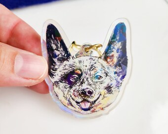 Watercolor Australian Cattle Dog Keychain: Holographic Pet Charm