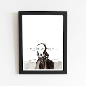 Greyhound Art Print, Black and White Greyhound, Greyhound Drawing, Art Room Decor Print, Unique Sighthound Pet Memorial