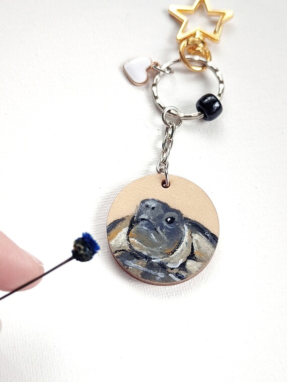 Personalized Tortoise Pet Portrait Keychain, Handmade Keychain Gift for Pet Lovers, Gift to Best Friend, Gift to Fathers, Keychain Mom Gift