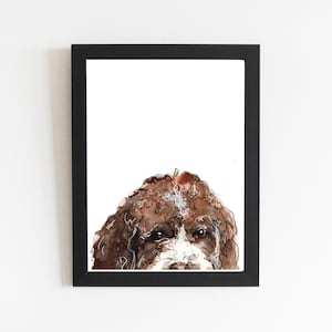 Labradoodle Peek a Boo Dog Art Print, Custom Dog Name Print, Animal Cute Wall Decor, Watercolor Dog Pet Portrait Art Poster Illustration