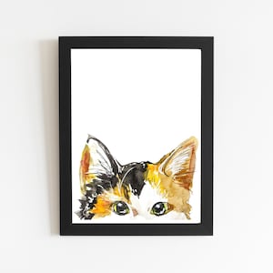 Calico Cat Art Print, Physical Art Print, Cat Lover Home Decor, Pet Wall Art, Peek a Boo Cat