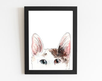 Turkish Van Cat Art Print, Watercolor Cat Lover Home Decor, Wall Art Animal Hanging Art Piece, Kitty Cat Peek a Boo Art Gift, Persian Cat