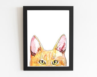 Orange Cat Print, Cat Decor Lover Gift, Watercolor Art, Living Room Decor, Cat Art