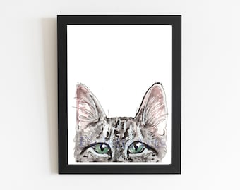Grey Tabby Cat Art Print, American Shorthair Cat Breed Illustration, Watercolor Artwork, Home Decor Unframed, British Shorthair for Cat Mo
