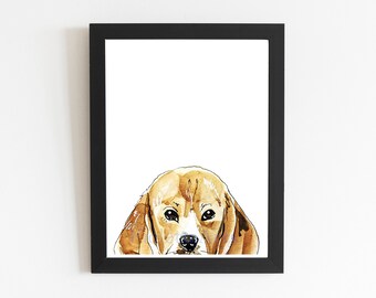 Beagle Dog Print, Cute Watercolor Dog Portrait, Puppy Illustration Drawing, Wall Art Decor Pet Gift Idea, Dog Mom and Dad Gift