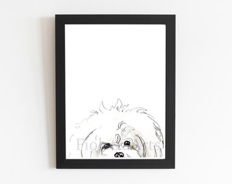 Maltese Dog Art Print, White Small Dog Gift Cute Art Decor, Animal Watercolor Artwork Wall Decor, Fluffy Animal Poster, Gift for Dog Owner