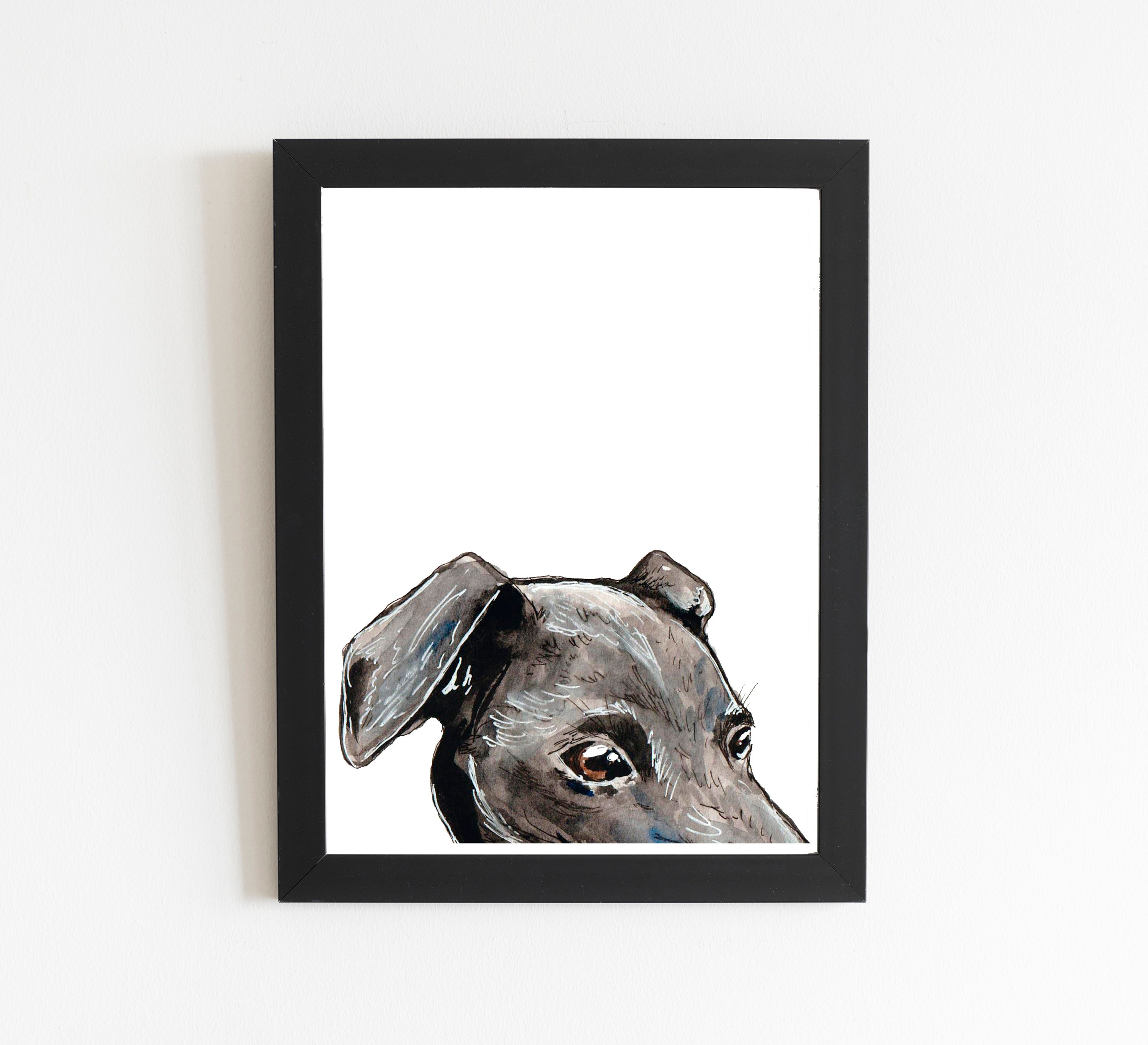 Italian Greyhound Art Print, Black and White Cute Dog Art Poster, Puppy Drawing Illustration Adoption, Greyhounds Whippet Art, Wall Decor