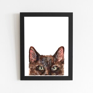 York chocoladebruine kat print, Cat Art Print Peek a Boo stijl, aquarel illustratie tekening decor, ik hou van katten kleine of grote print