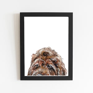Cockapoo Art Print, Custom Pet Portrait Watercolor Dog Drawing, Using Pet Photo Personalized Traditional Dog Portrait, Peek a Boo Pet Art
