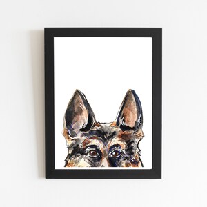German Shepherd Art Print, Livingroom Pet Decor Art Poster, Hand-painted Peek a Boo Puppy Art Print, Mom Dog Gift Idea, Animal Lover Art