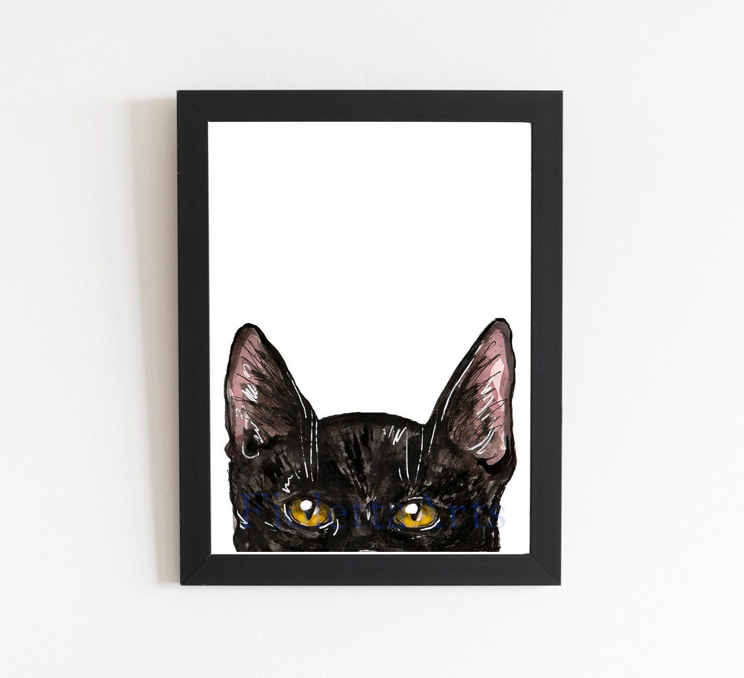 Cat Print Black Cat, Traditional Watercolor Painting Print, Cat Art ...