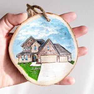 Custom Hand-Painted House Ornament, Wooden Slice Home Painting Ornaments, Personalized Home Sweet Home Gift, Cute Handmade New Homeowners image 1