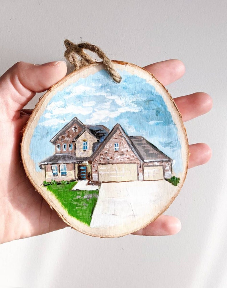 Custom Hand-Painted House Ornament, Wooden Slice Home Painting Ornaments, Personalized Home Sweet Home Gift, Cute Handmade New Homeowners image 1