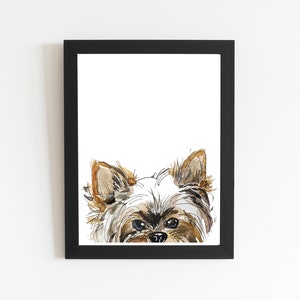 Yorkshire Terrier Art Print, Yorkie Poster Print, Cute Watercolor Dog Poster, Pet Peek a Boo Print, Dog Lover Gift, Illustration Wall Decor