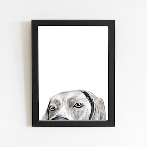 Weimaraner Dog Art Print, grijze grote hond muur decor, aangepaste hond naam Art Print, jachthond aquarel illustratie tekenen
