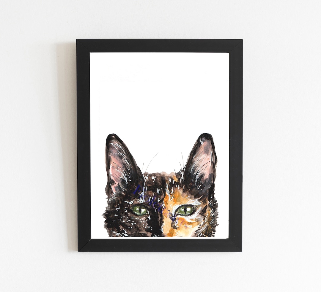 Tortoiseshell Tortie Cat Print, Watercolor Original Drawing Painting