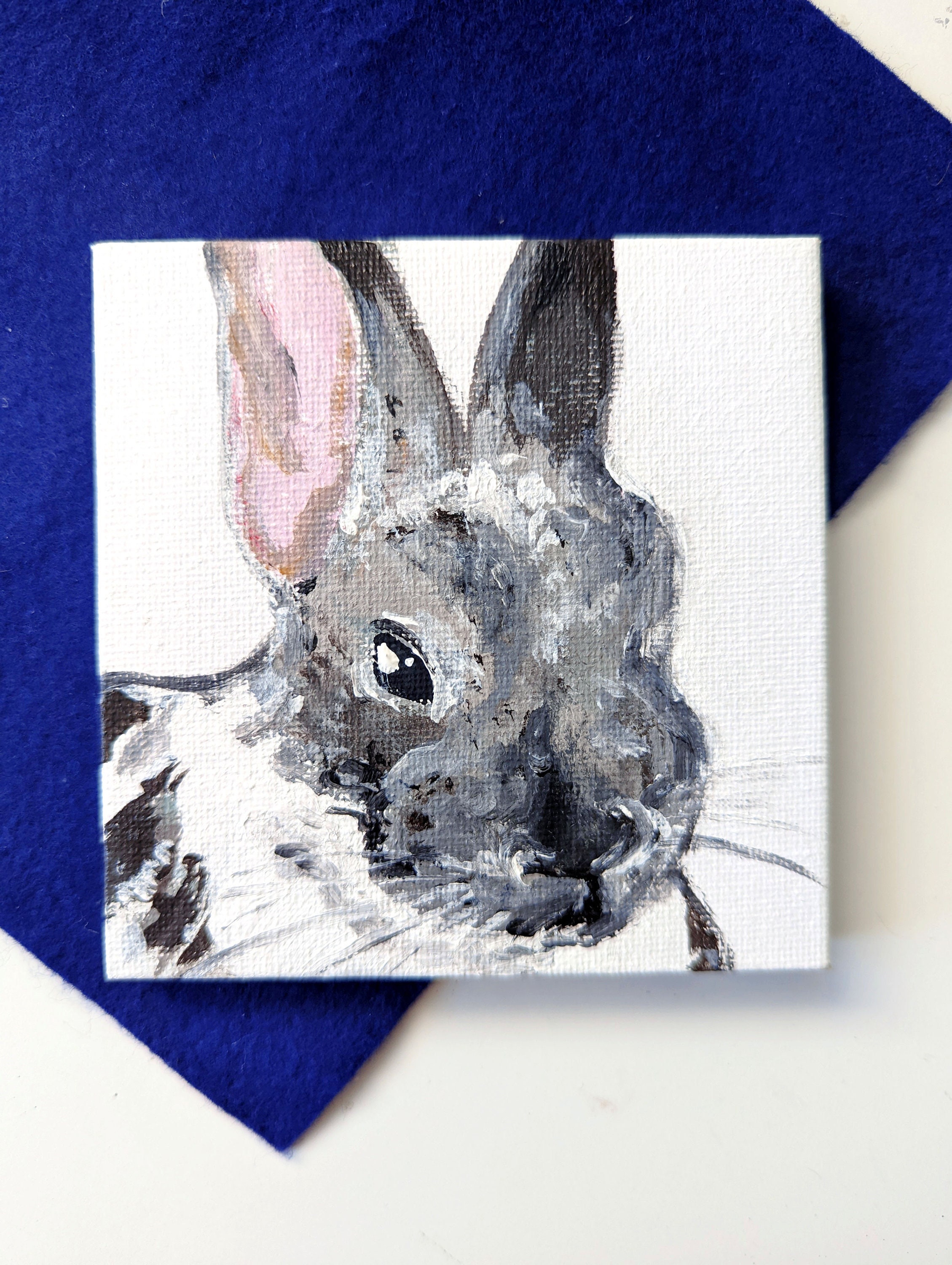 Custom Bunny Pet Painting, Acrylic Portrait, Will Draw Painting of Your Pet, I Love My Bunny, Personalized Rabbit Art, 8x8 inches Canvas