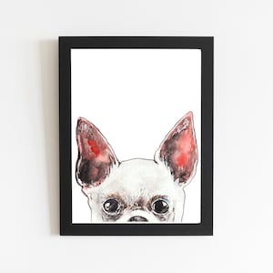White Chihuahua Dog Print, Watercolor Illustration Art Print Cute Dog, Wall Art Print Crazy Dog Lover Gift, Peek a Boo Print Wall Decor