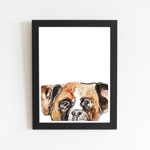 Boxer Dog Art Print, White and Tan Boxer Puppy, Cute Dog Wall Art and Poster Print, I Love Boxer Dog Breed, Watercolor Pet Illustration