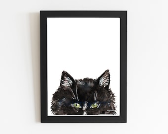 Tuxedo Cat Art Print: Watercolor Animal Illustration