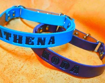 Leather Martingale Dog Collar with Name, Custom widths 3/4 to 2 inches & Color options