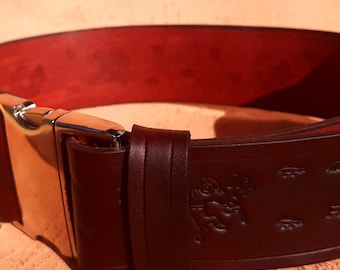 Large Dog Leather Collar Embossed with Aztec symbols, Custom Width & Color Options