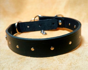 Leather Dog Collar Martingale with Silver Studs, Custom Width & Color options