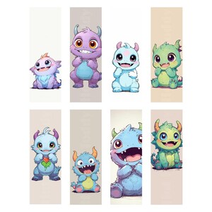 8 Bookmarks Printable DIY Fantasy  | Digital Art Download - Cute Monster 1