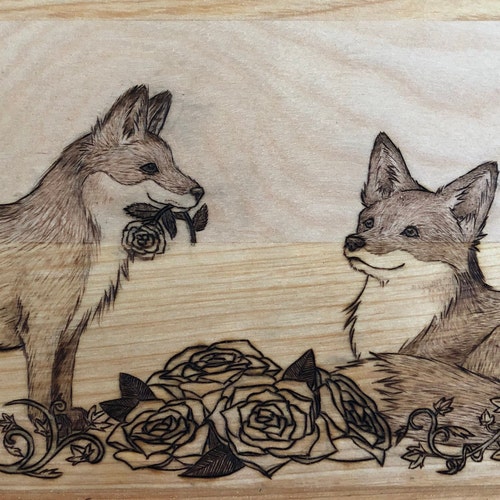 Fox Wedding/Engagement Serving Board, Customizable Fox Wood shops Burning Design, Foxes Pyrography Art, Charcuterie Board