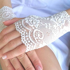 Bridal Gloves, Wedding Gloves. Lace Gloves. White Lace Gloves. Lace Gloves. Stretch Lace Fingerless Lace Glove. image 2