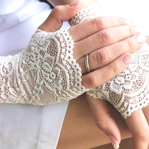 Bridal Gloves, Wedding Gloves. Lace Gloves. White Lace Gloves. Lace Gloves. Stretch Lace Fingerless Lace Glove. image 1