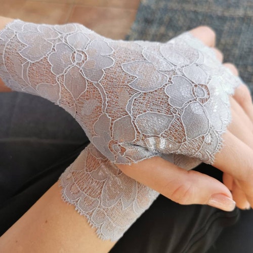 Lace Gloves in Light Gray. Stretch Lace Fingerless Lace Etsy