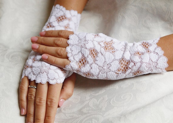 Wedding Gloves White with Light Pink a Flower Pattern Stretch Lace Fingerless Lace Glove. Bridal Gloves Lace Gloves Lace Gloves
