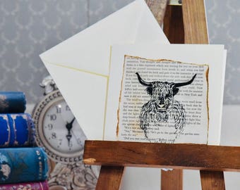 Highland Cow hand drawn greeting card. Card for him. Card for her. Blank card for your own special message.