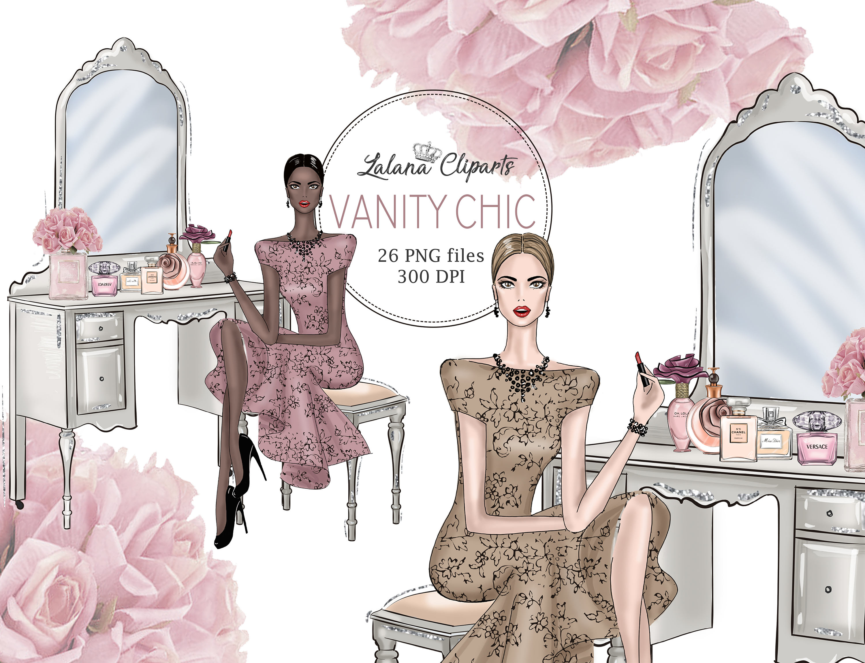 Vanity art Makeup vanity art Fashion clipart Romantic clipart Etsy