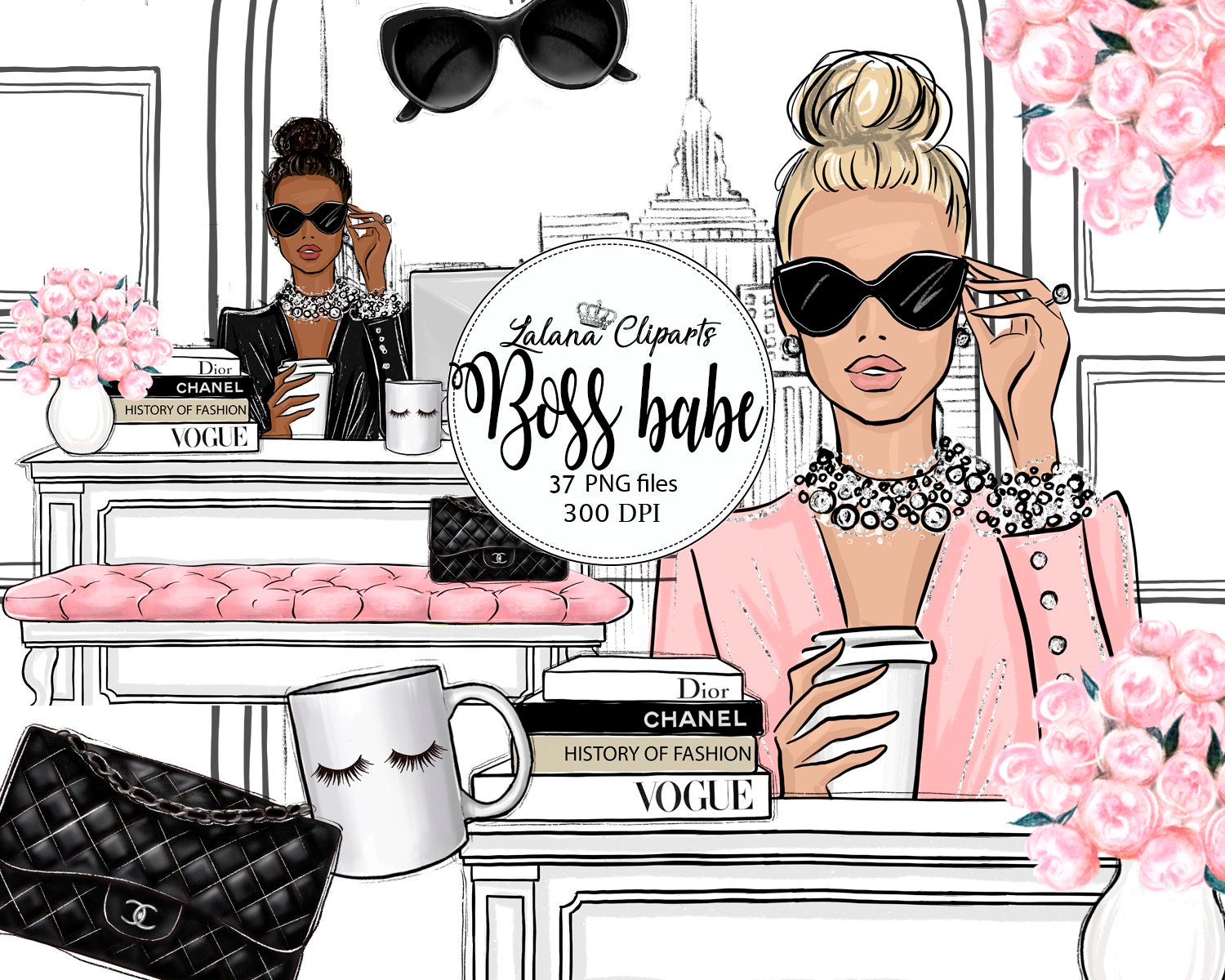 Girl boss clipart Planner girl clip art fashion illustration Etsy