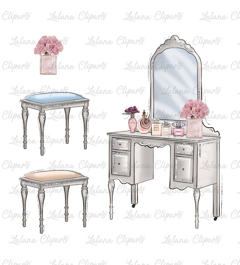 Vanity art Makeup vanity art Fashion clipart Romantic clipart Etsy