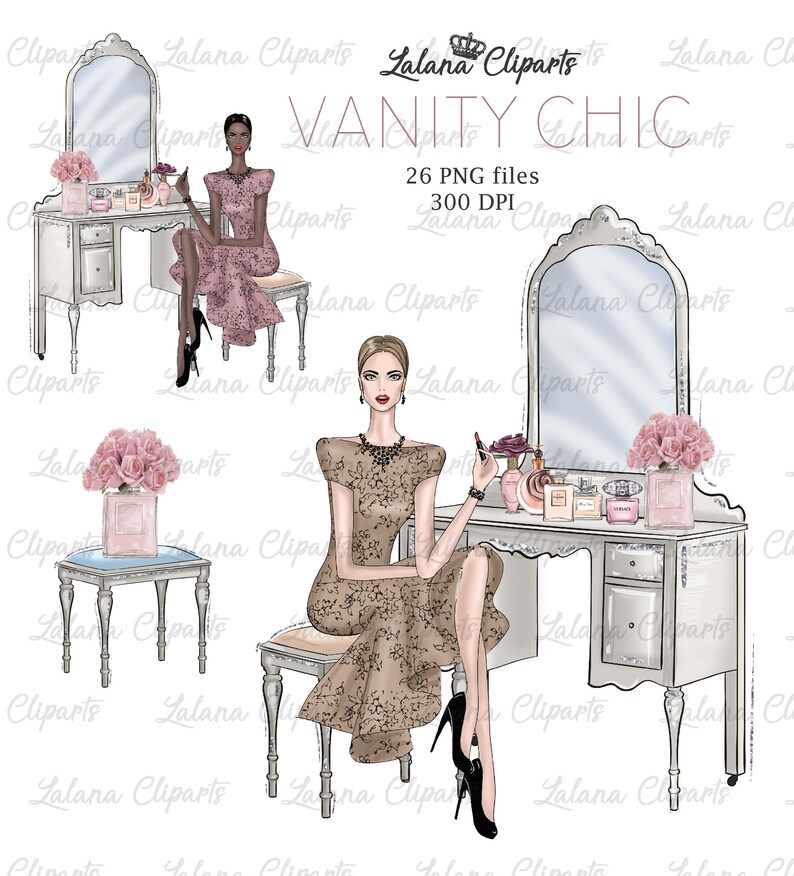 Vanity art Makeup vanity art Fashion clipart Romantic clipart Etsy